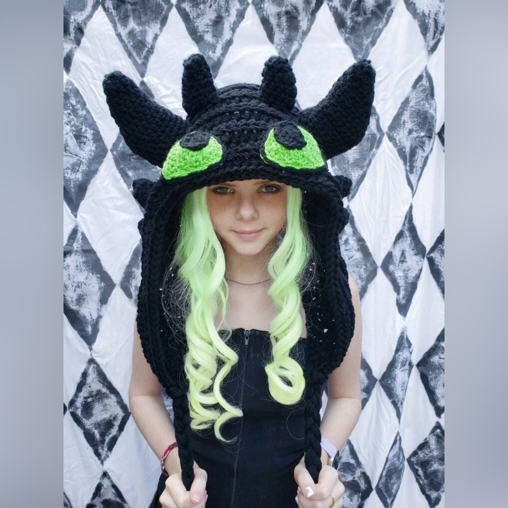 Toothless Dragon Crochet Hood Handmade NEW
